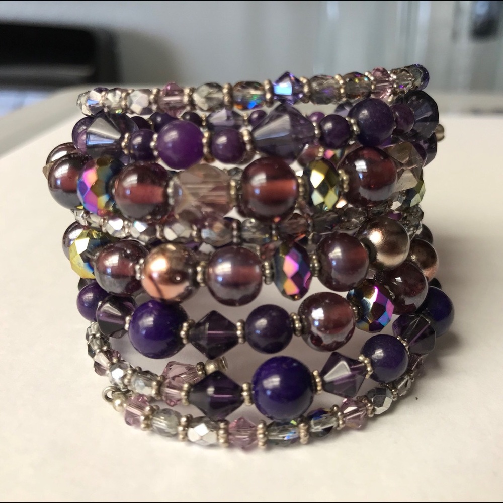 Handmade Purple Crystal Beaded Wrap Bracelet 💜
